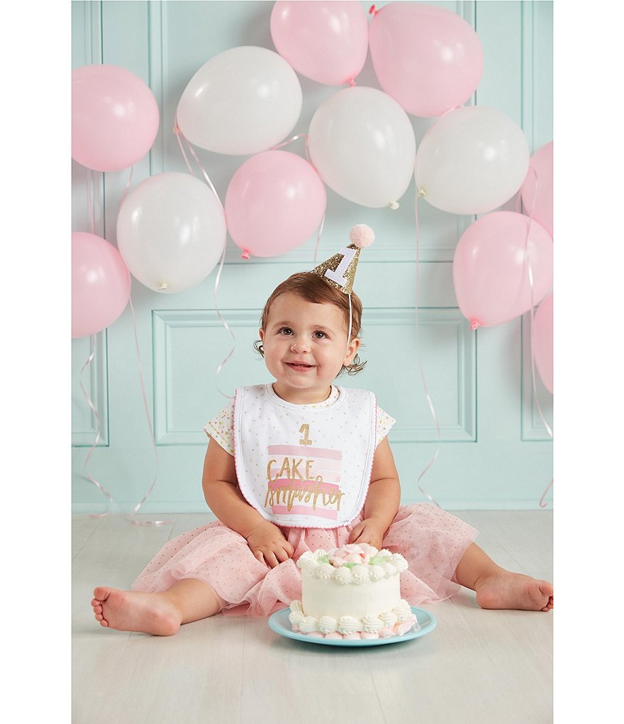 Mud Pie Baby Girls First Birthday Cake Smasher Bib & Hat Set