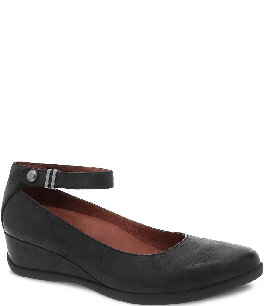 Dansko Shaylee Ankle Strap Waterproof Leather Wedge Pumps
