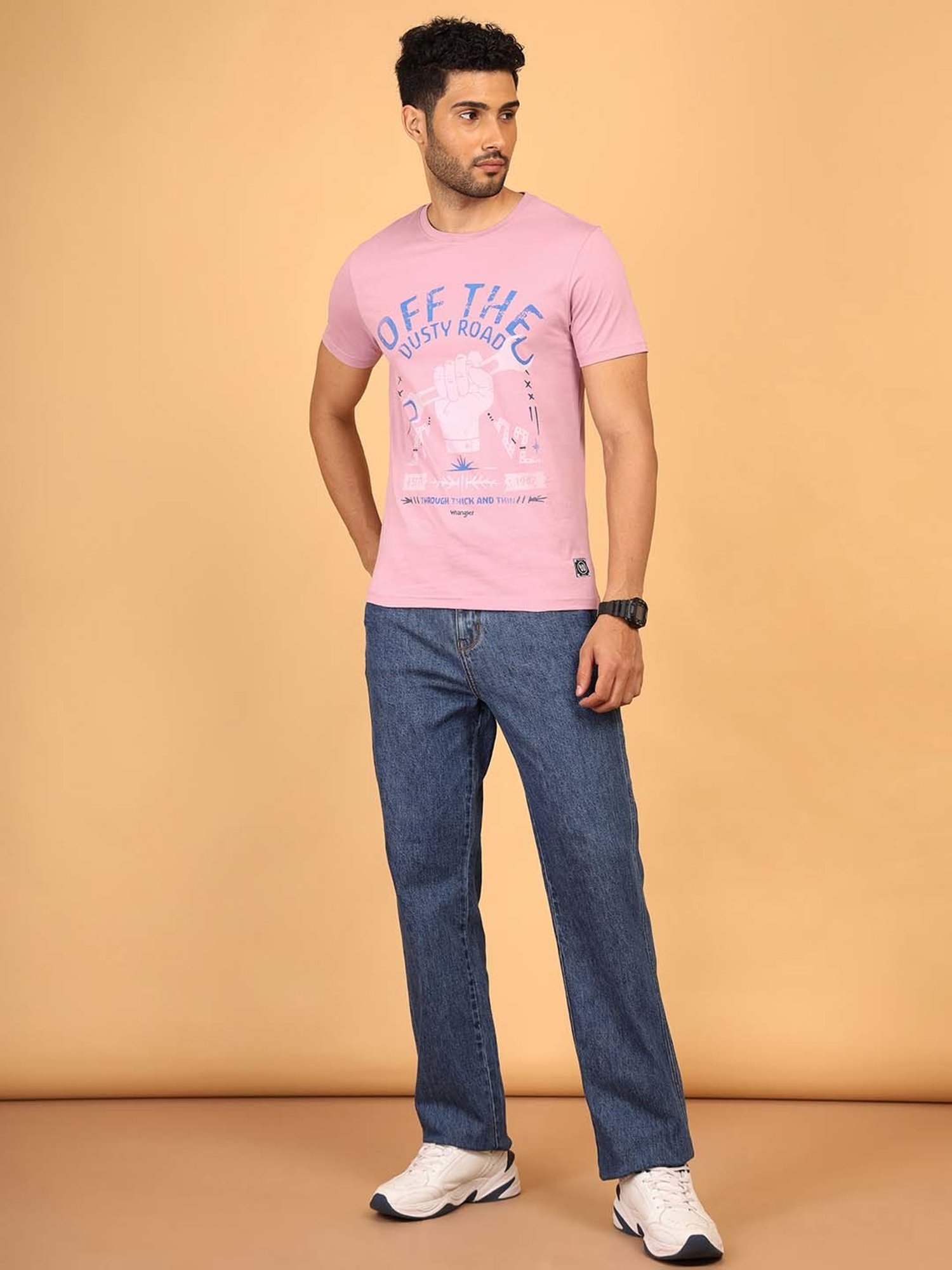 Wrangler Pink Regular Fit Graphic Print Cotton Crew T-Shirt
