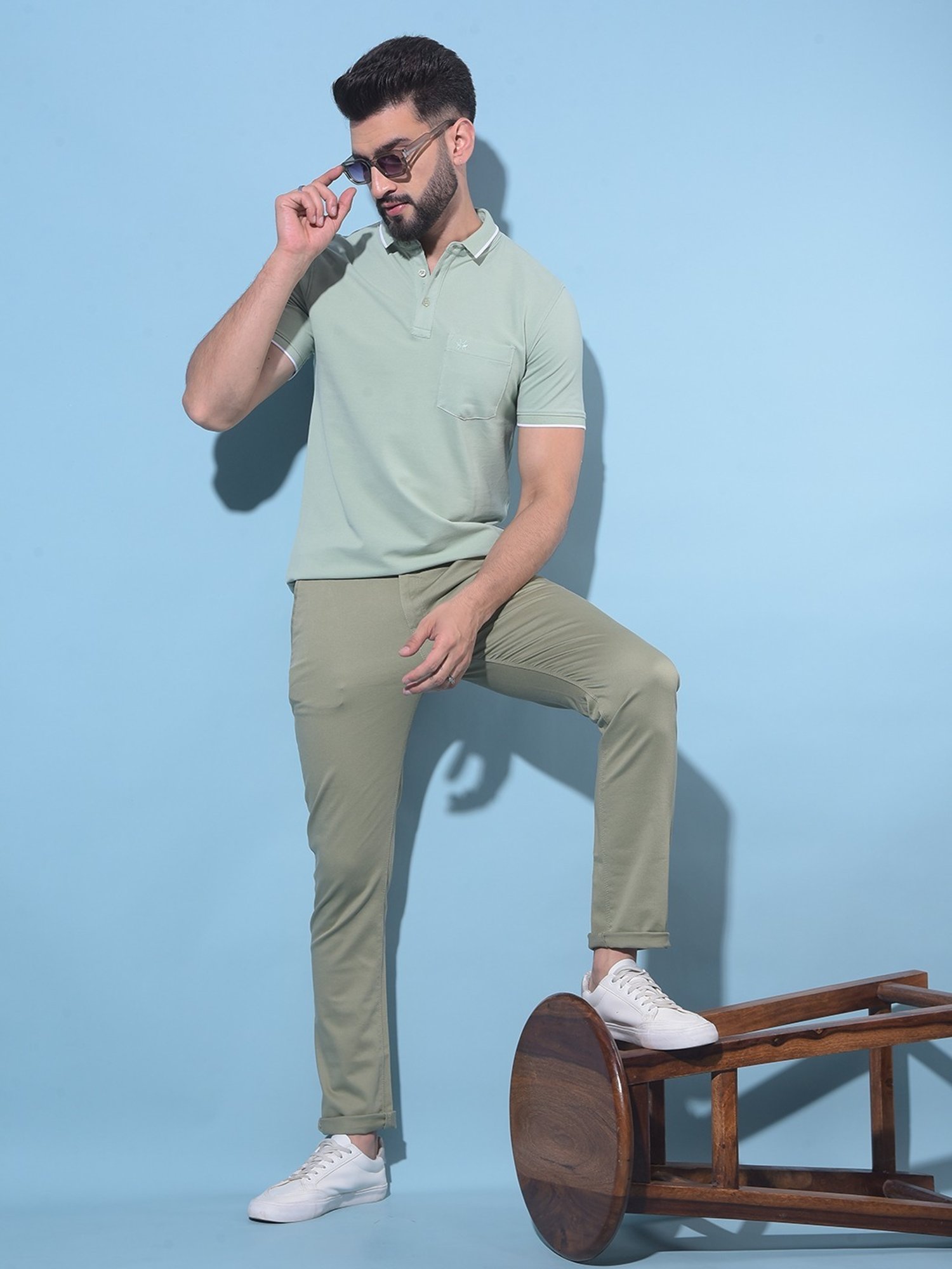 Crimsoune Club Green Cotton Slim Fit Chinos