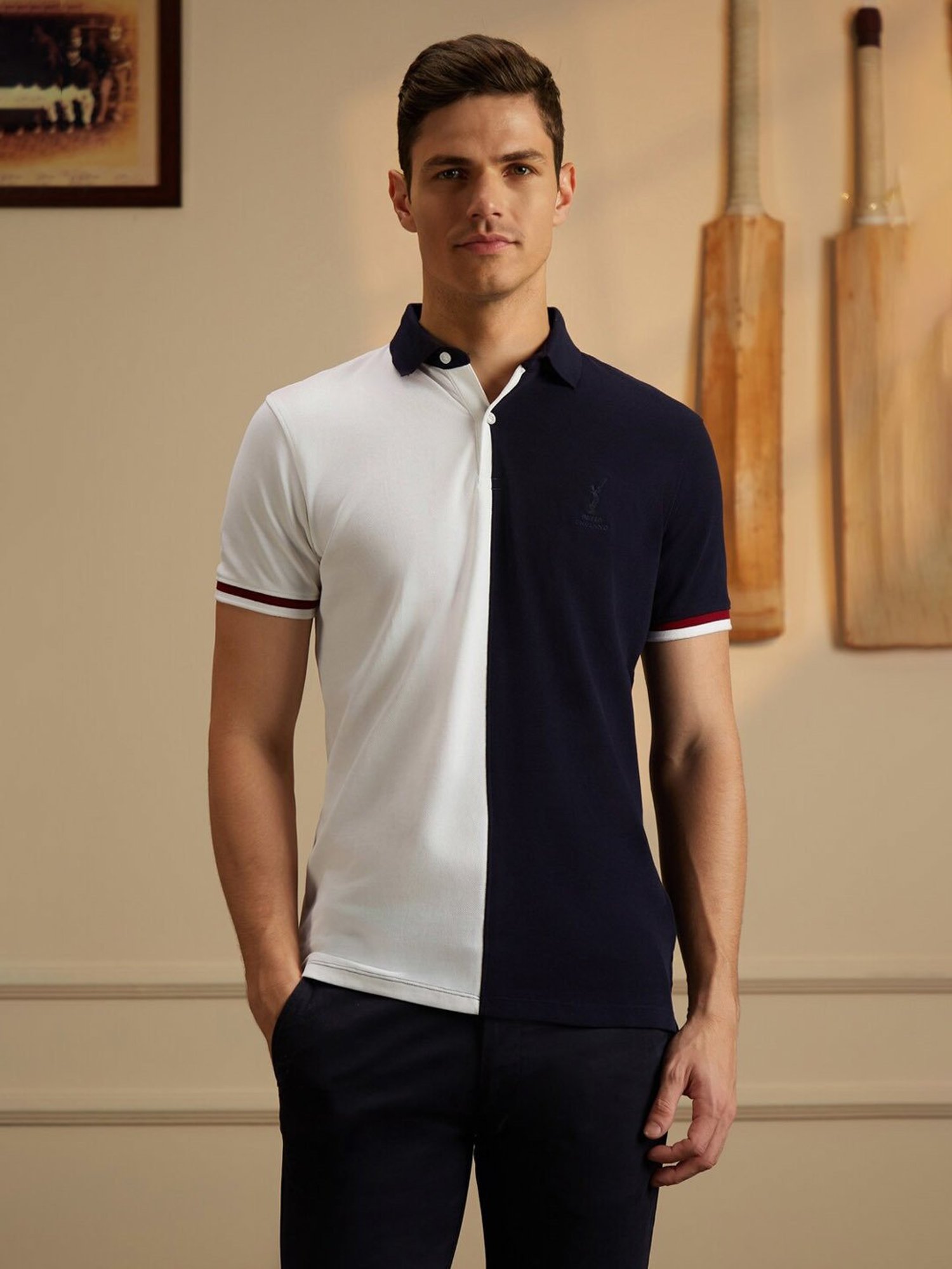 Peter England Casuals Multicolored Slim Fit Colour Block Polo T-Shirt