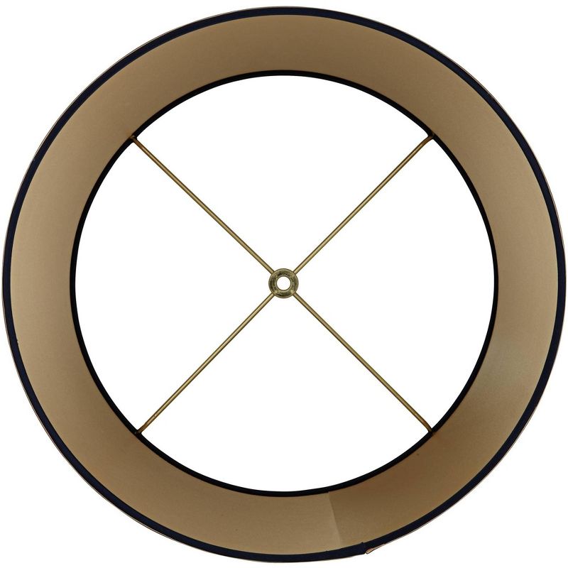 Springcrest Navy Blue Medium Drum Lamp Shade with Navy and Gold Trim 14" Top x 16" Bottom x 11" High (Spider) Replacement with Harp and Finial