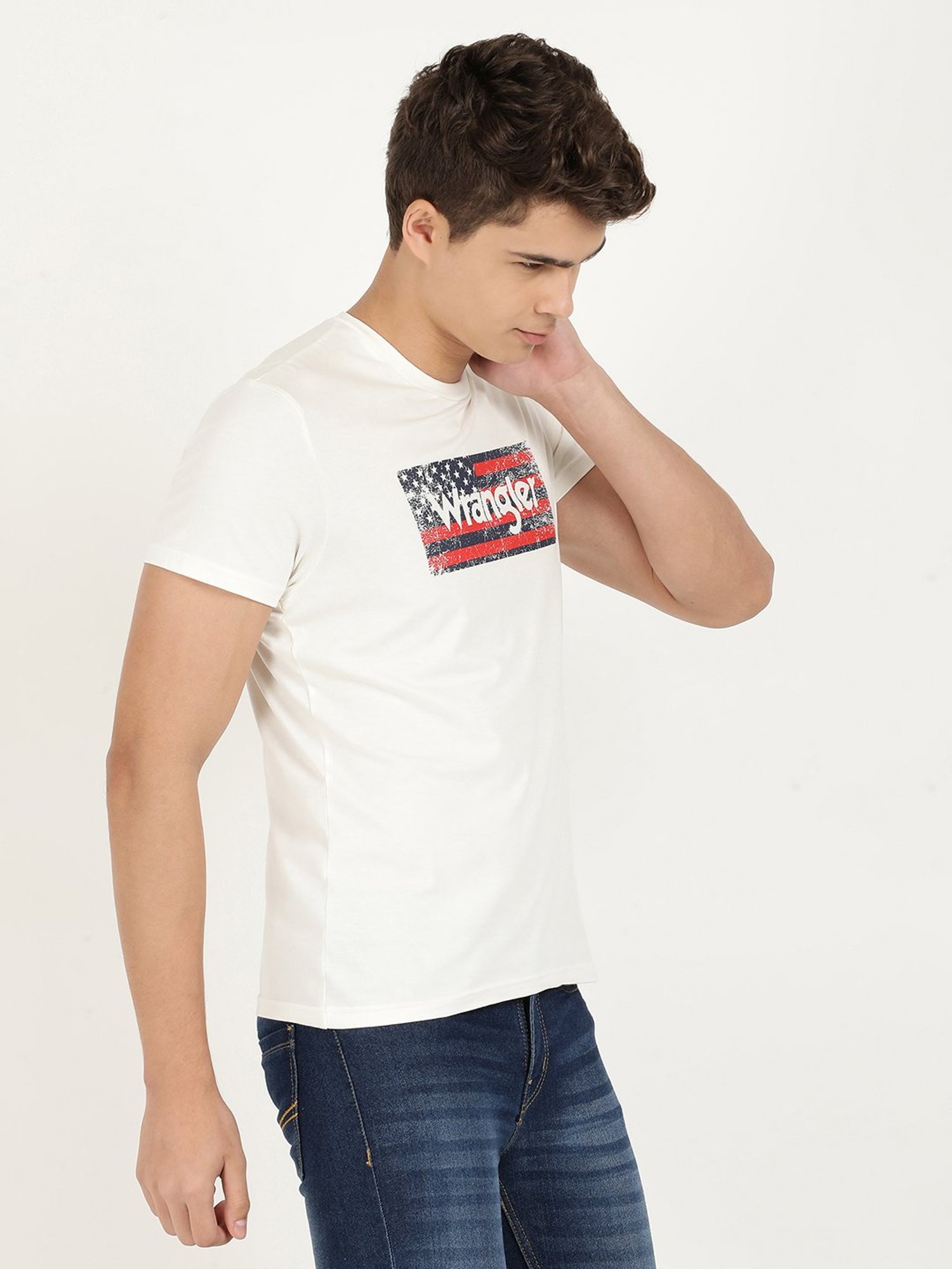 Wrangler Snow White Cotton Regular Fit Printed T-Shirt