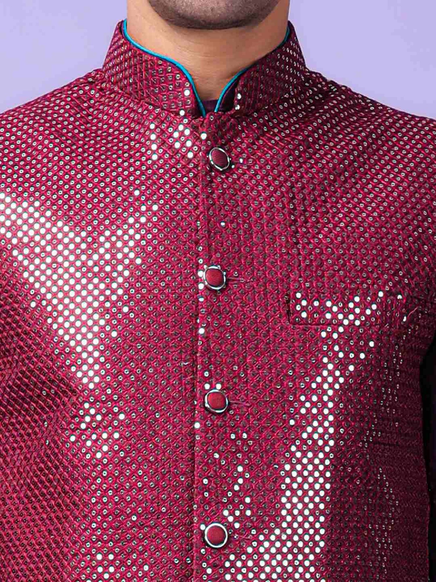 Hangup Purple Regular Fit Embroidered Kurta Set With Jacket