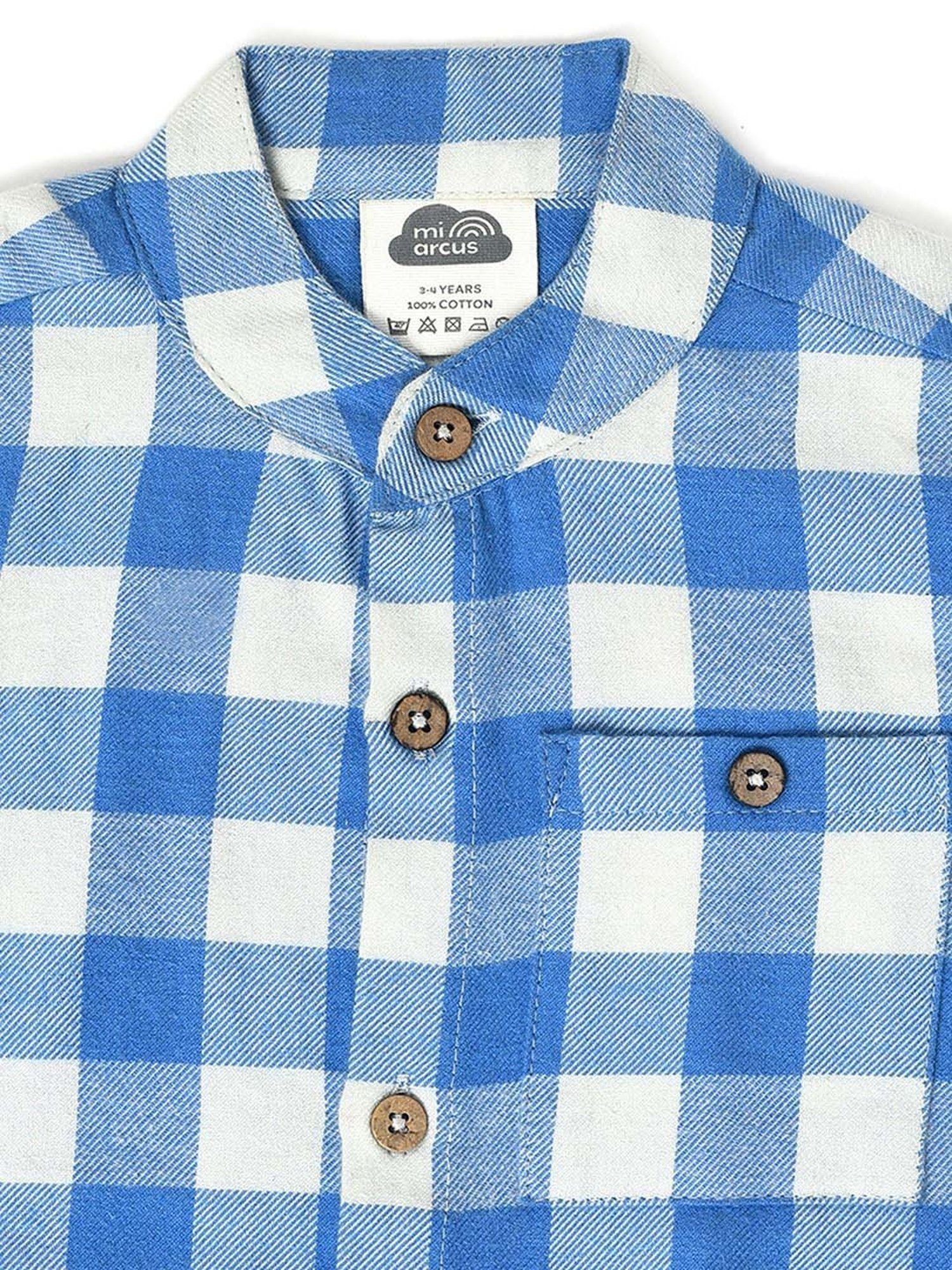 MiArcus Kids Blue & White Cotton Chequered Full Sleeves Shirt
