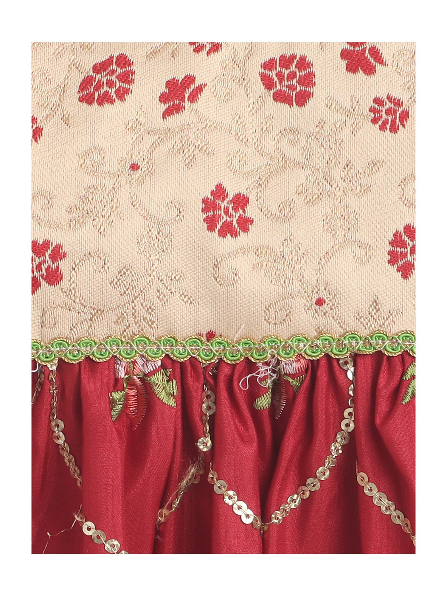 Many Frocks Kids Beige & Maroon Embroidered Dress