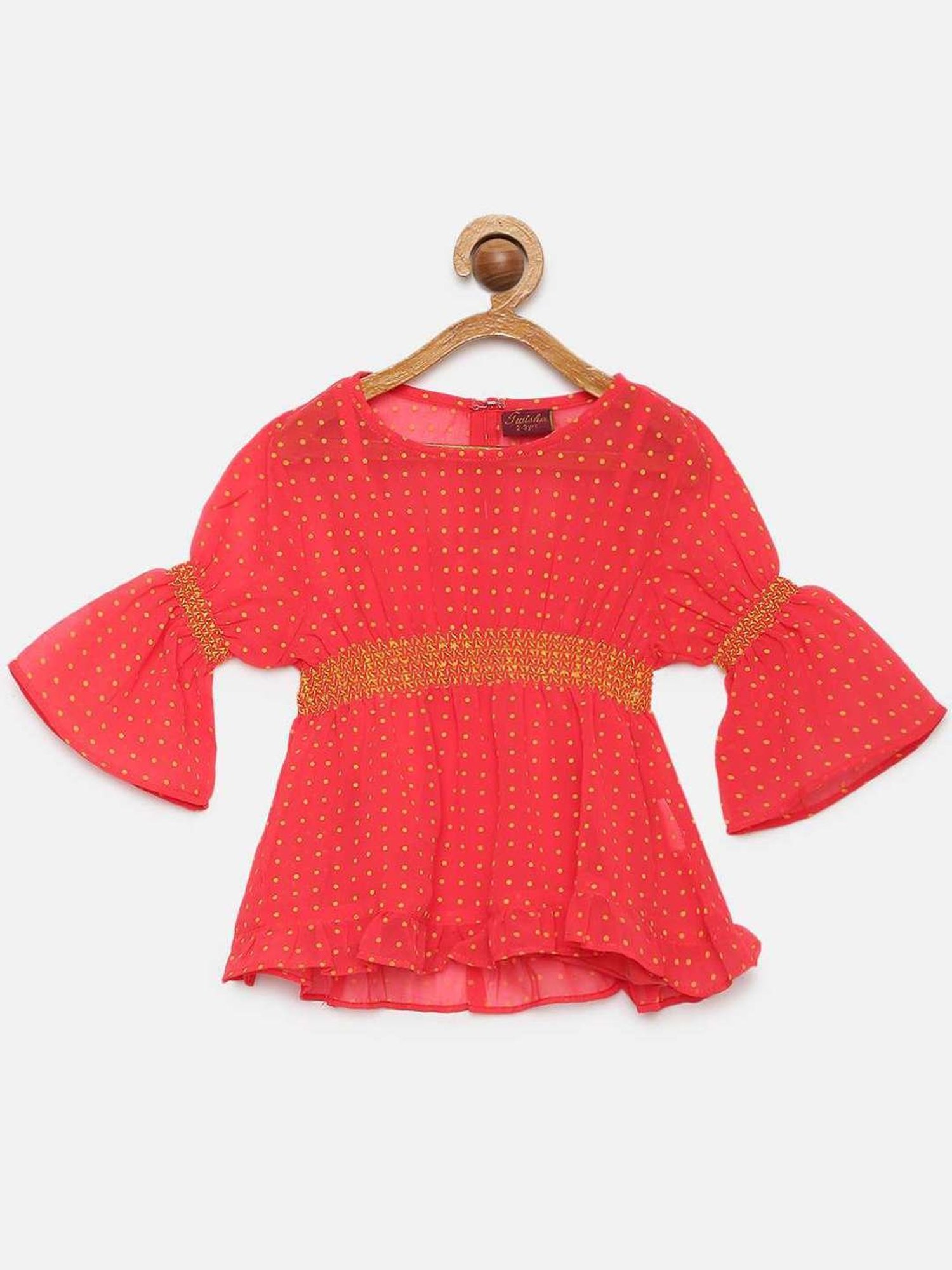 TWISHA Kids Coral Red & Yellow Printed Top Set