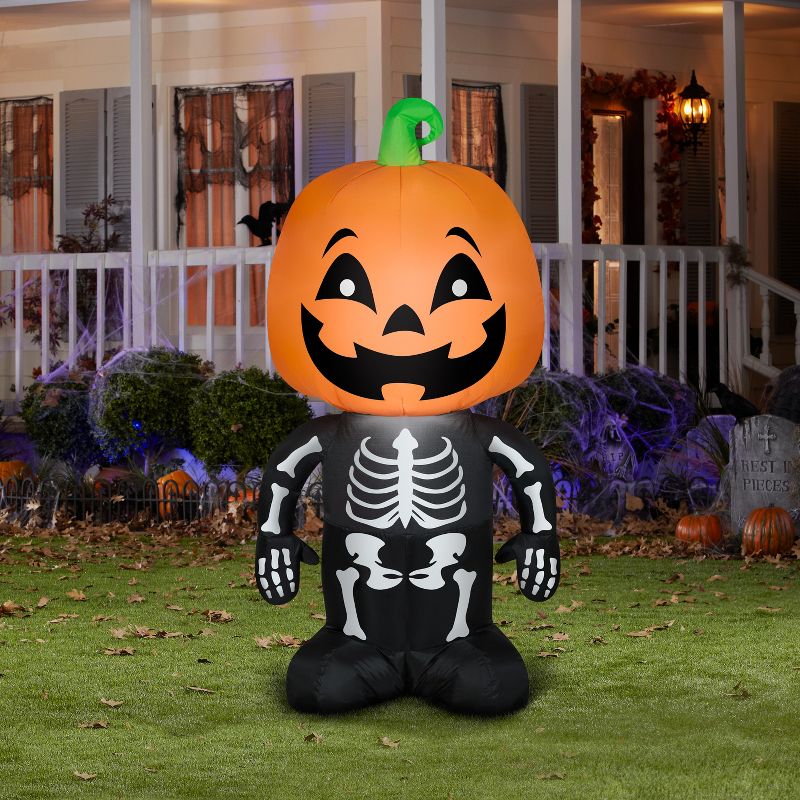 Gemmy Airblown  Pumpkin Boy Skeleton , 6 ft Tall, Multicolored