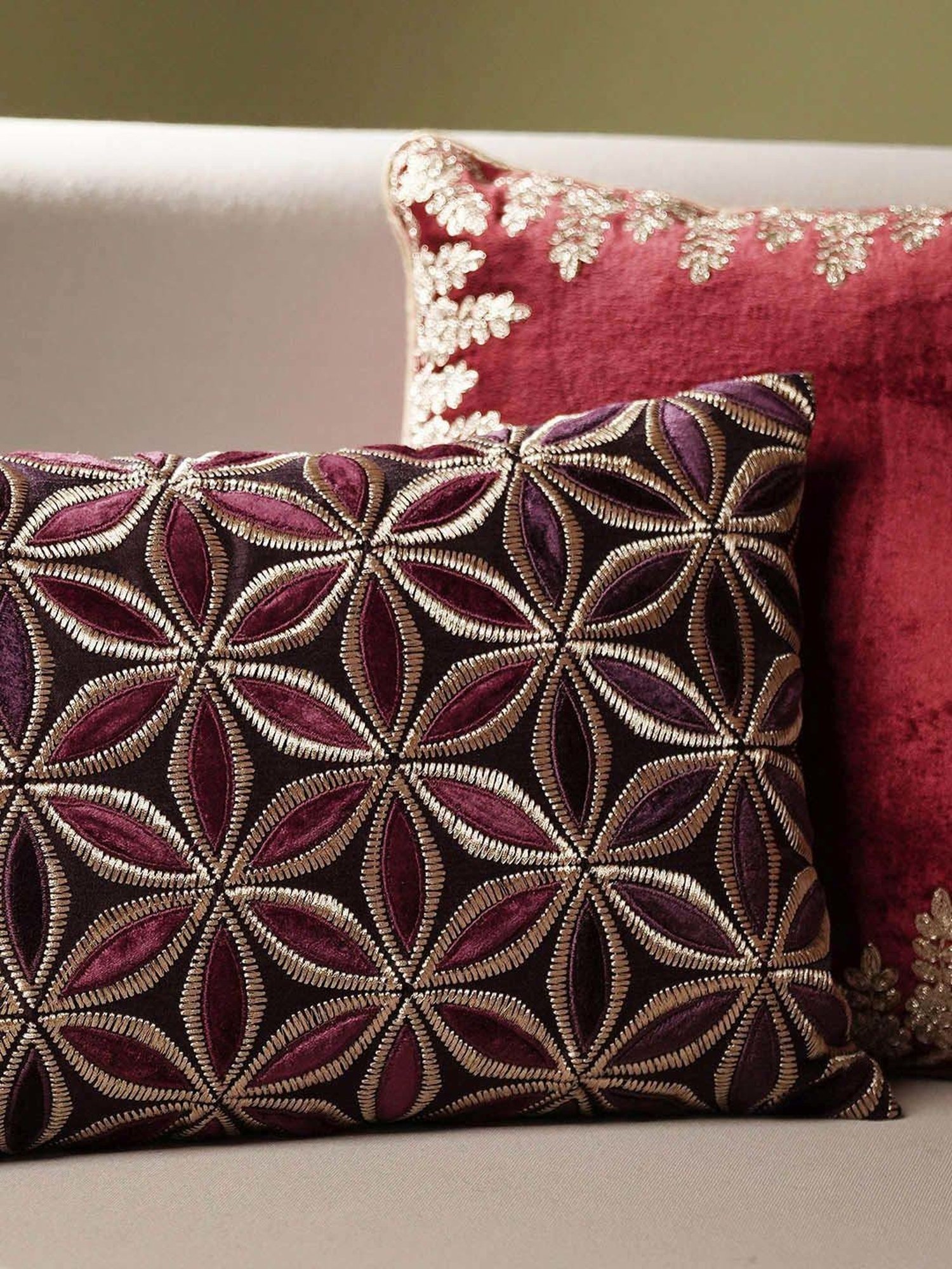 Pure Home and Living Purple Cotton Applique Work Rectangular Cushion Cover