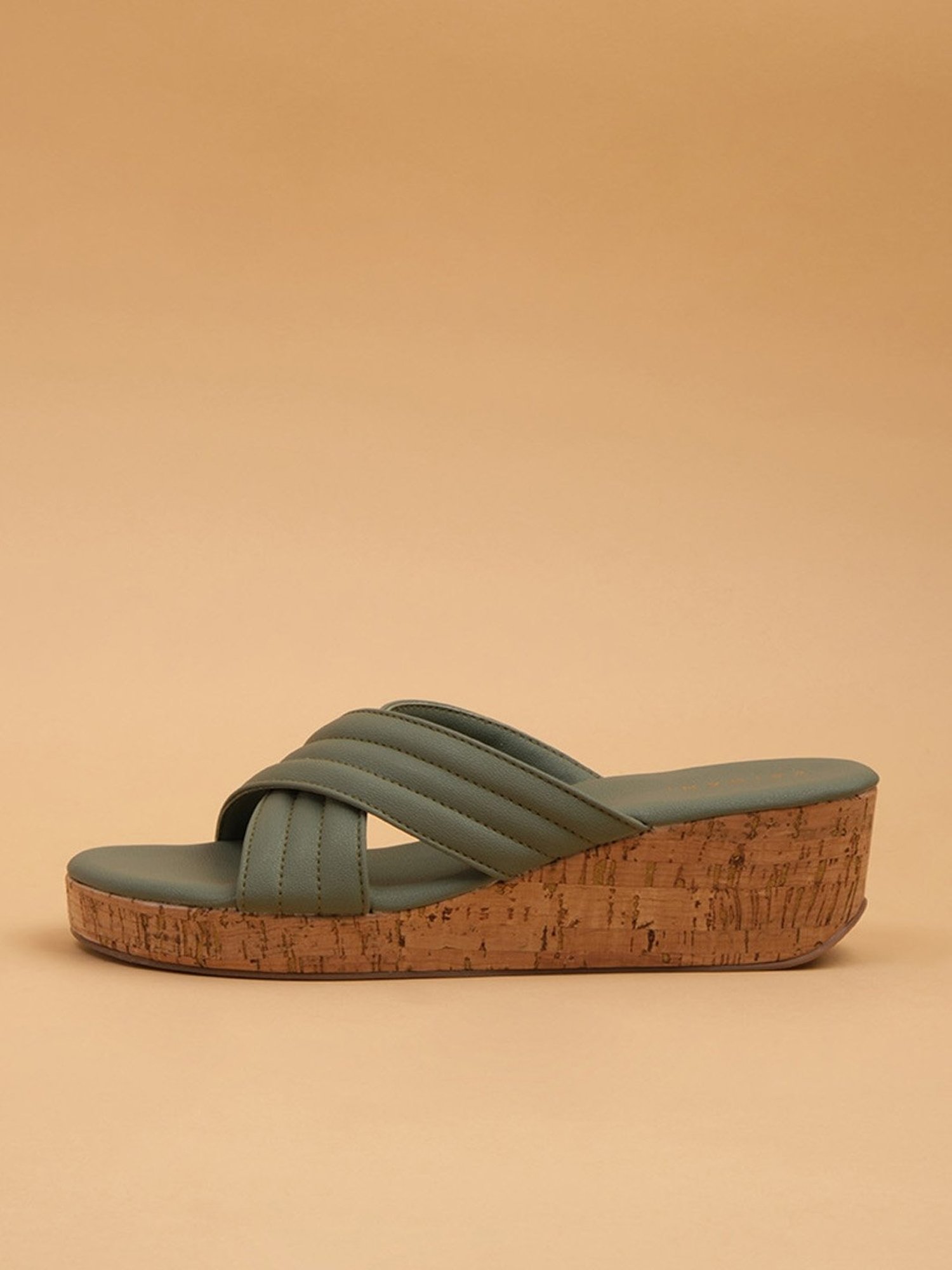 Eridani Women's Tracy Green Cross Strap Wedges