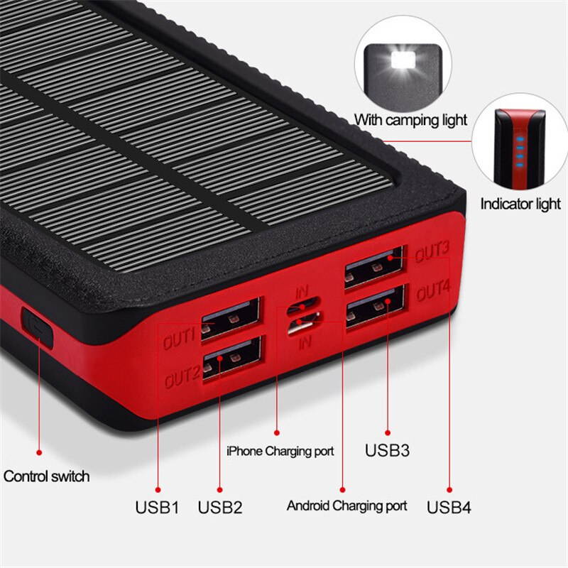 15000mAh Wireless Solar Power Bank Portable Charger Large Capacity 4 USB External Battery LED Fast Charging for Xiaomi IPhone