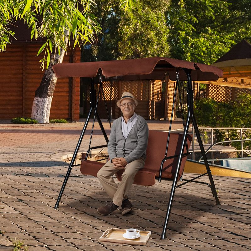 Costway Loveseat Patio Canopy Swing Glider Hammock Cushioned Steel Frame Outdoor Coffee