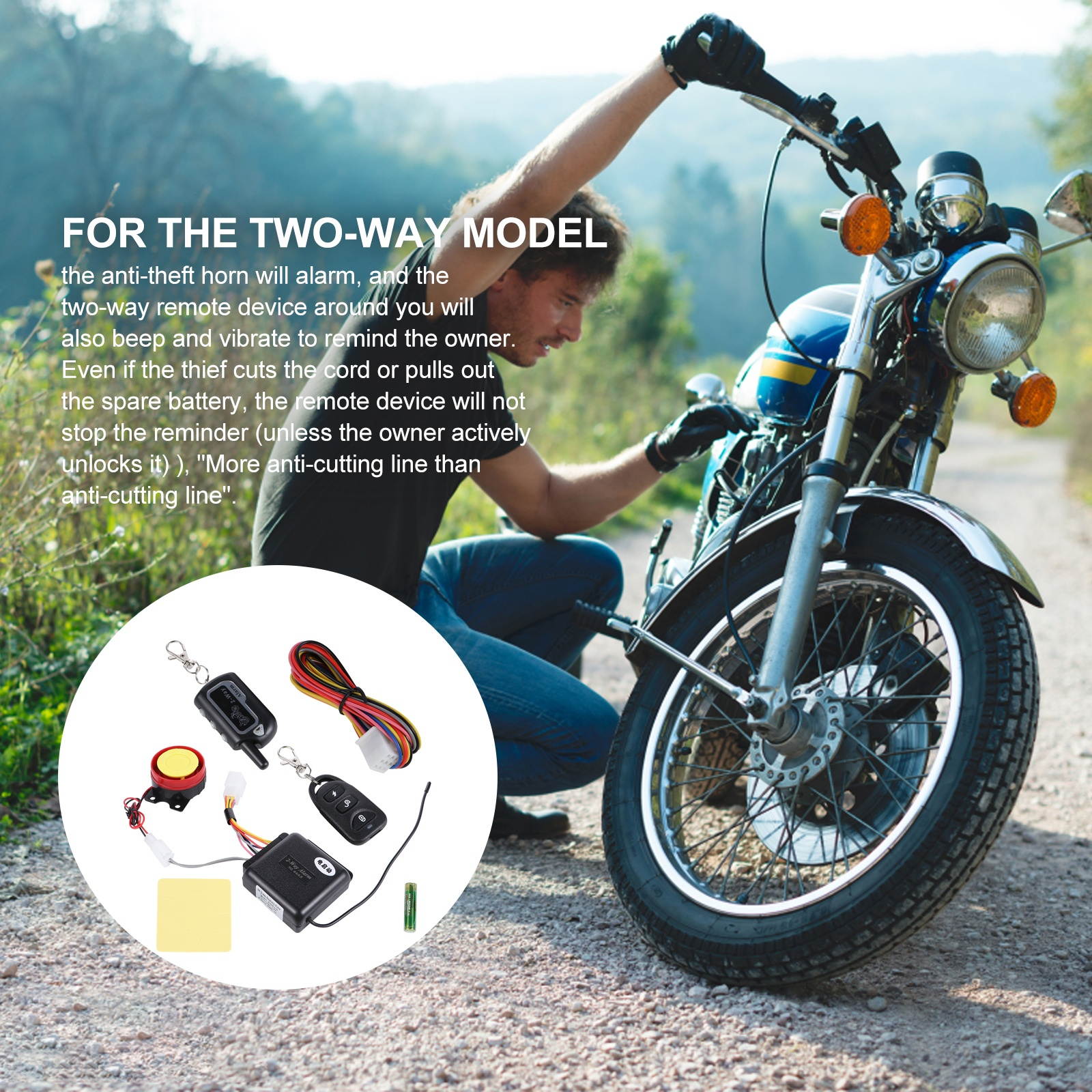 1 Set 2-Way Motorbike Alarm Device Anti-theft Security Tool Kit for Motorbike