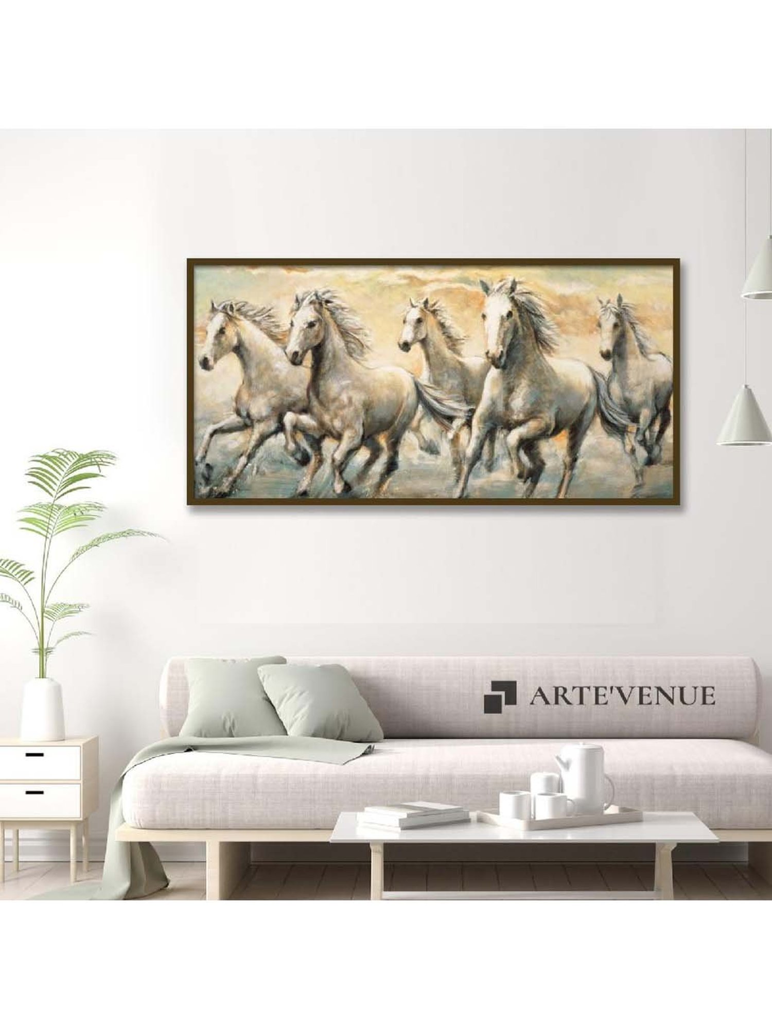 ARTE'VENUE Wild Horses Beige & Grey Canvas Wall Art - Set of 1 (19 X 10 inch)