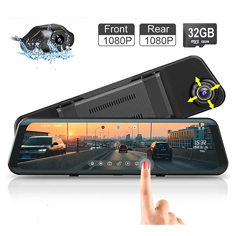 Mirror Dash Cam Front and Rear Backup Camera  Car Dash Cam 1181920X1080P Stream Media Anti Glare Screen 150&deg; Wide AngleGSensorNight Sight Reverse Cam 32GB TF Card 500mAh Parking Monitor