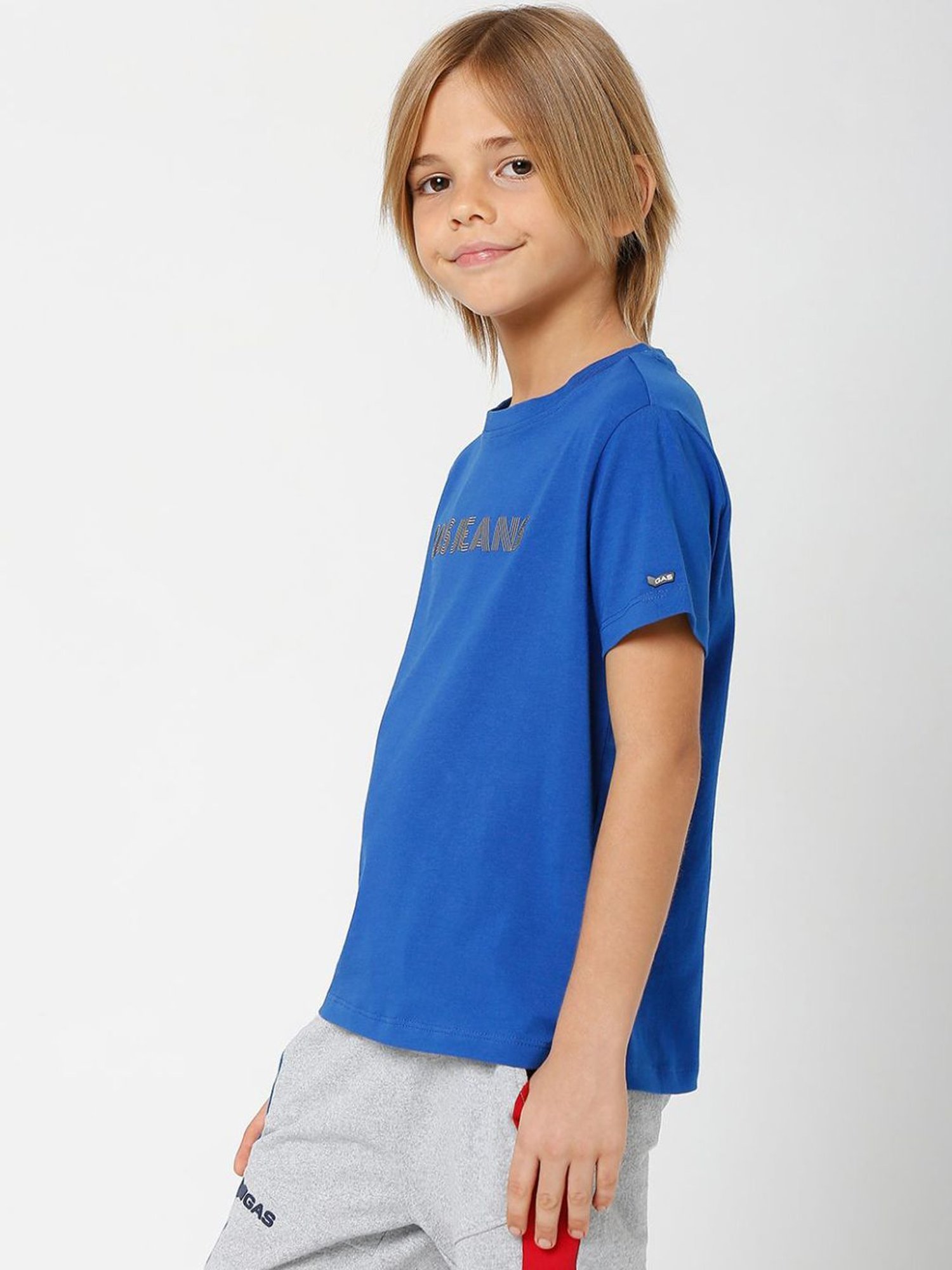 Gas Kids Blue Printed T-Shirt