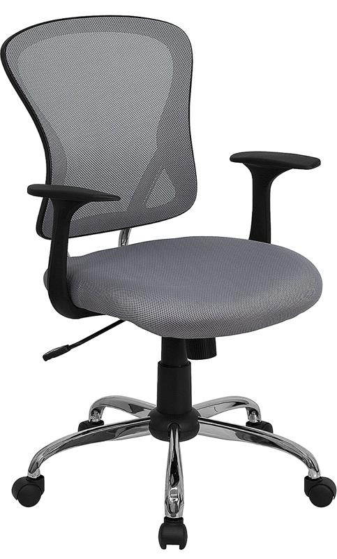 Mid-Back Gray Mesh Swivel Task Chair with Chrome Base and Arms