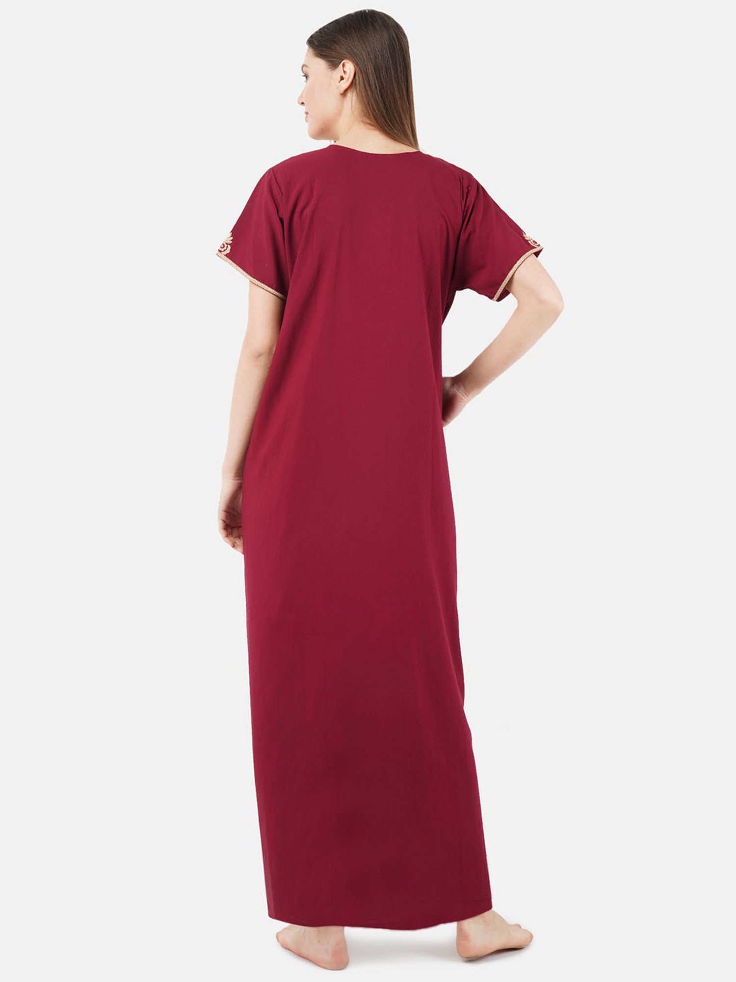 KOI SLEEPWEAR Maroon Embroidered Nighty