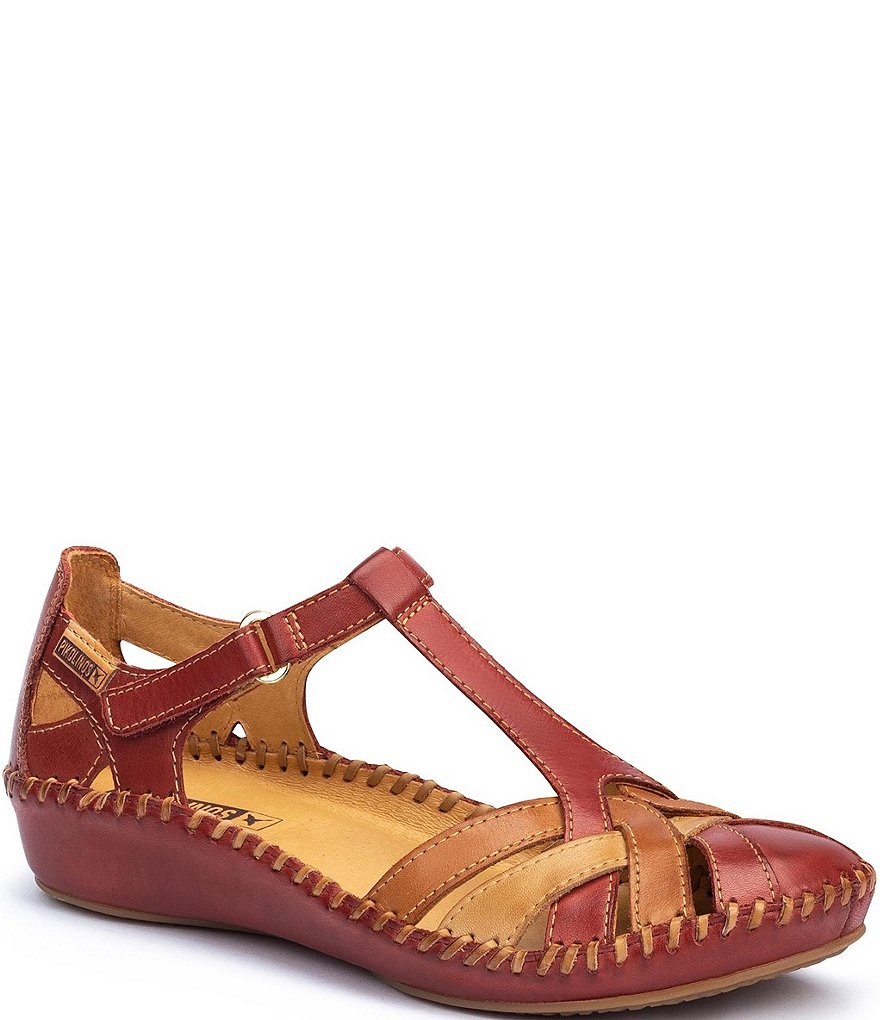 Pikolinos Puerto Vallarta Leather T-Strap Wedge Sandals