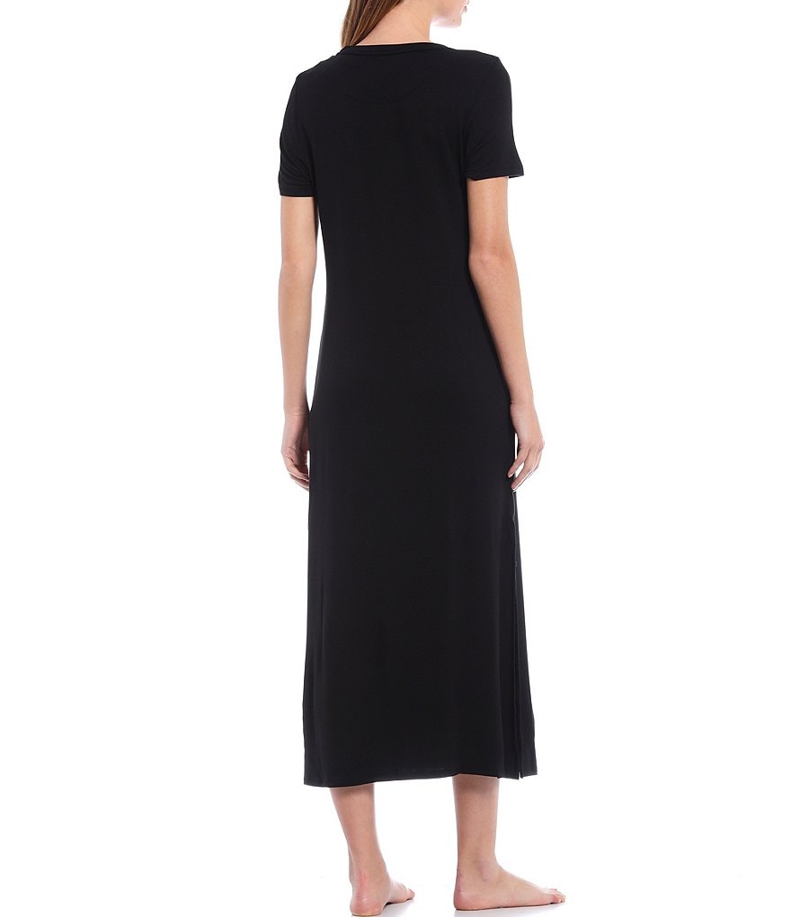 iRelax Solid French Terry Short Sleeve Round Neck Maxi Sleep Tee