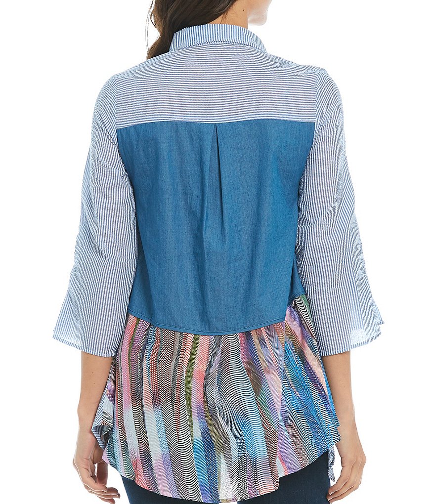 Calessa Embroidered Front Button 3/4 Detail Sleeve Tunic