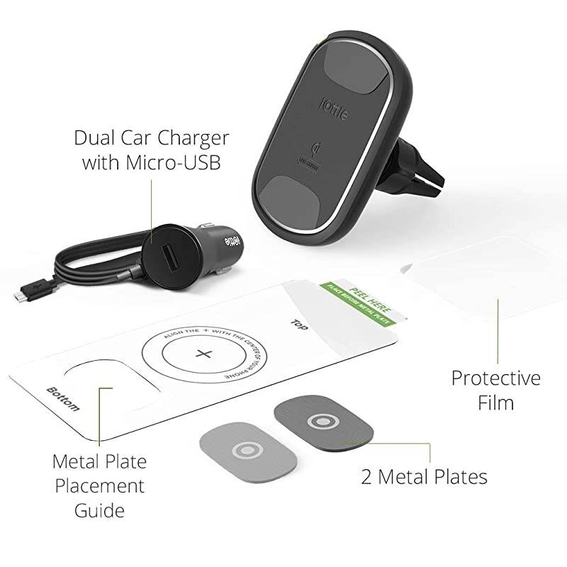 iTap 2 Wireless Magnetic Qi Wireless Charging Air Vent Mount | Compatible with IPhone XS XR X Max Samsung S10 S9 + Smartphones | + Dual Car Charger