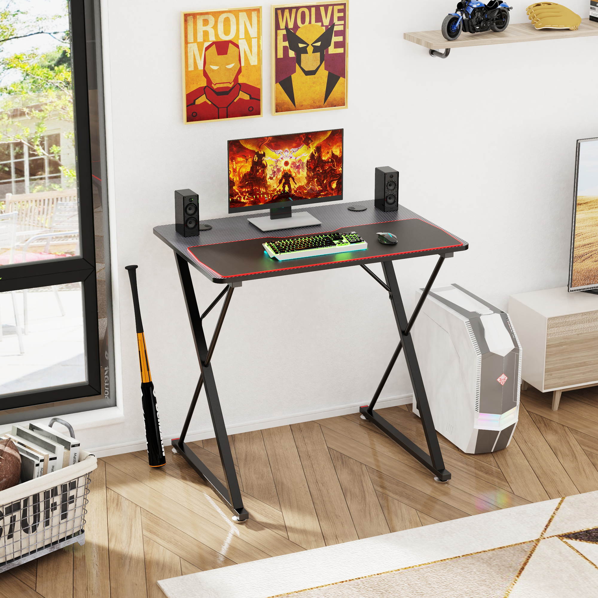 Eureka Gaming&reg; Captain X Series 31'' E-sport Desk, Home Office Gaming Computer Desk, X Shaped Gamer Workstation with Free Controller Stand, Cup Holder, Headphone Hook & Mousepad, Black