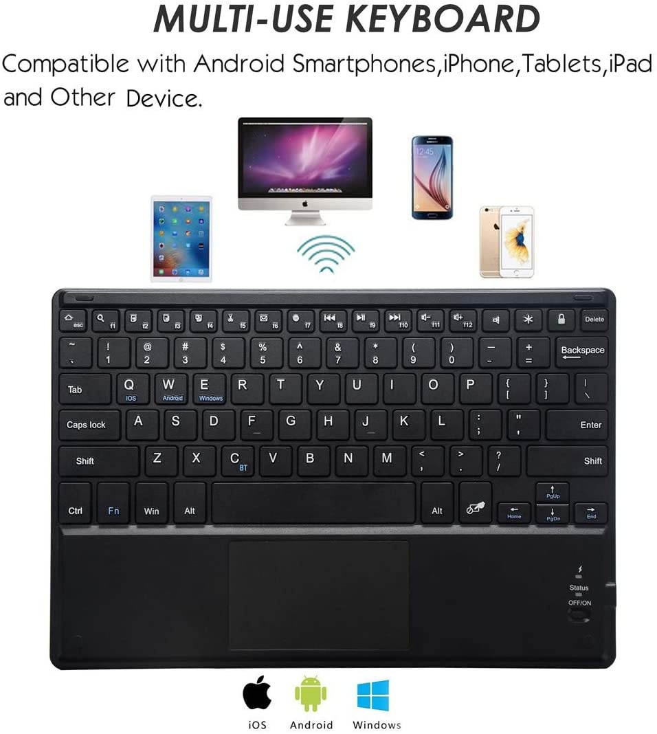 Eoso TouchPad Keyboard case for 9 1010.110.5 Tablets2-in-1 Bluetooth Wireless Keyboard with Touchpad & Leather Folio Cover(Black)