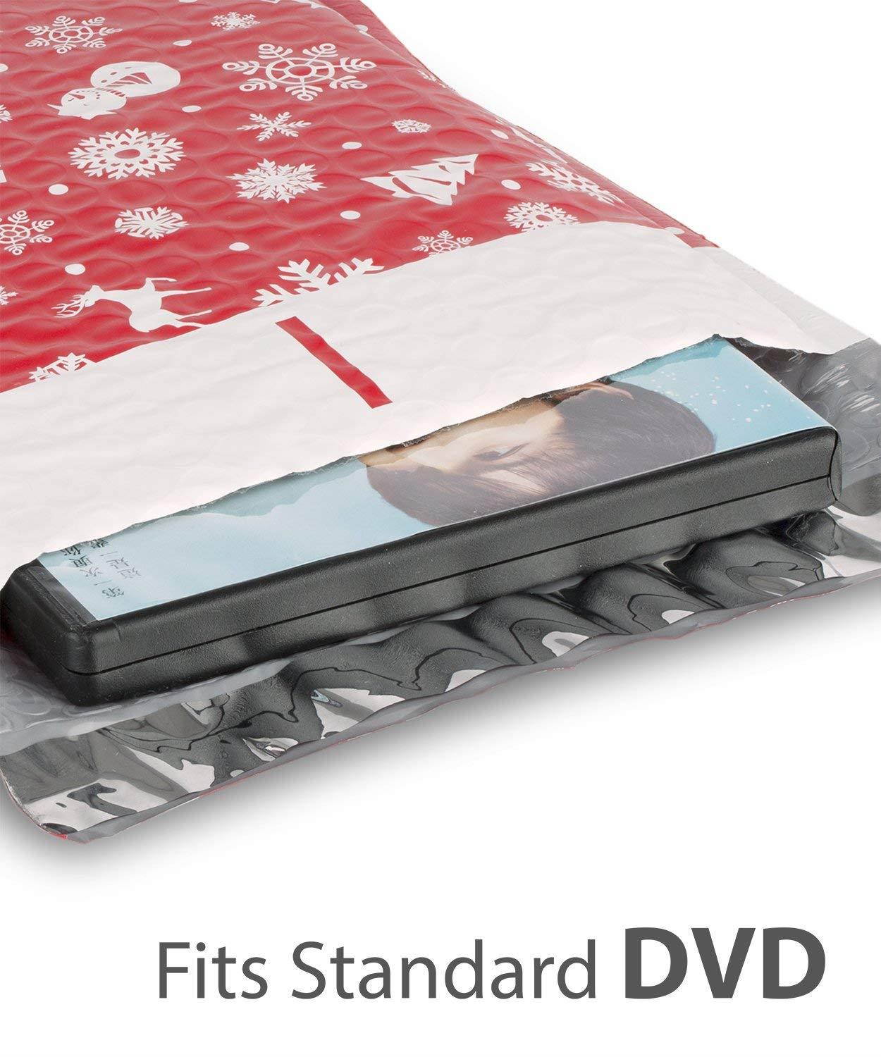 Fosmon #0 Christmas Poly Bubble Mailer 6.5 x 10, Extra Wide Water Resistant Padded Shipping Envelopes - Xmas Red White Snow (100 Pack)