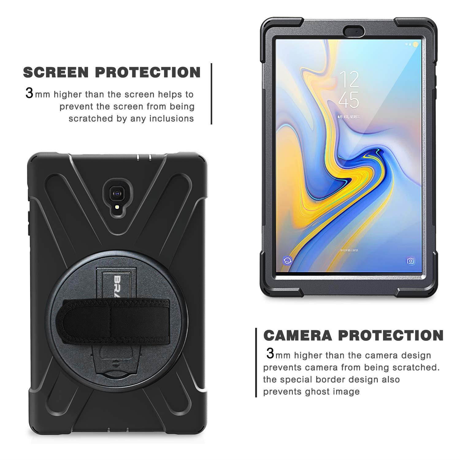 Galaxy Tab A 10.5 Case, BRAECN Heavy Duty Shockproof Rugged Case with 360 Degree Rotatable Hand Strap,Kickstand/Carrying Shoulder Strap for Samsung Galaxy Tab A 10.5 2018 SM-T590/T595 Tablet (Black)