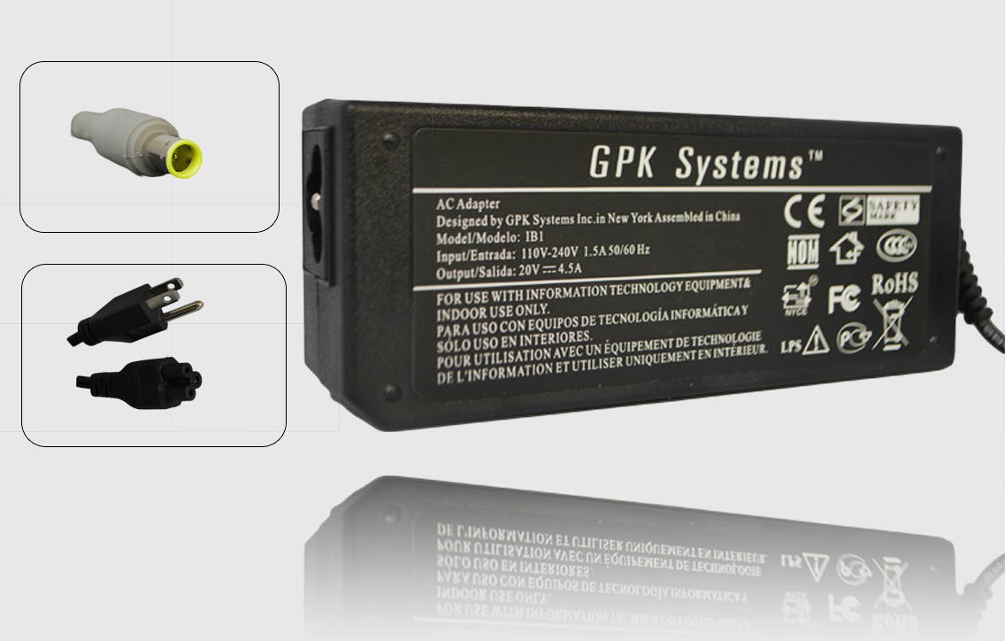 GPK Systems&reg; 90W AC Adapter for Lenovo Thinkpad R500 ; Sl300 Sl400 Sl410 Sl500 Sl510 ; T61 T60p T61p ; N100 N200 ; T400 T400s T410 T410i T410s T500 T510 ; V100 V200 ; W500 ; X60 X60s X61 X61s X200 X20
