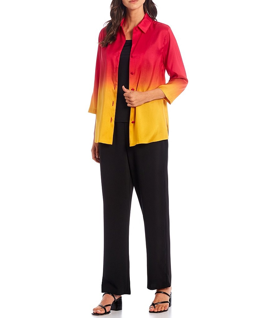 Caroline Rose Ombre Shantung Relaxed Silk Shirt Jacket