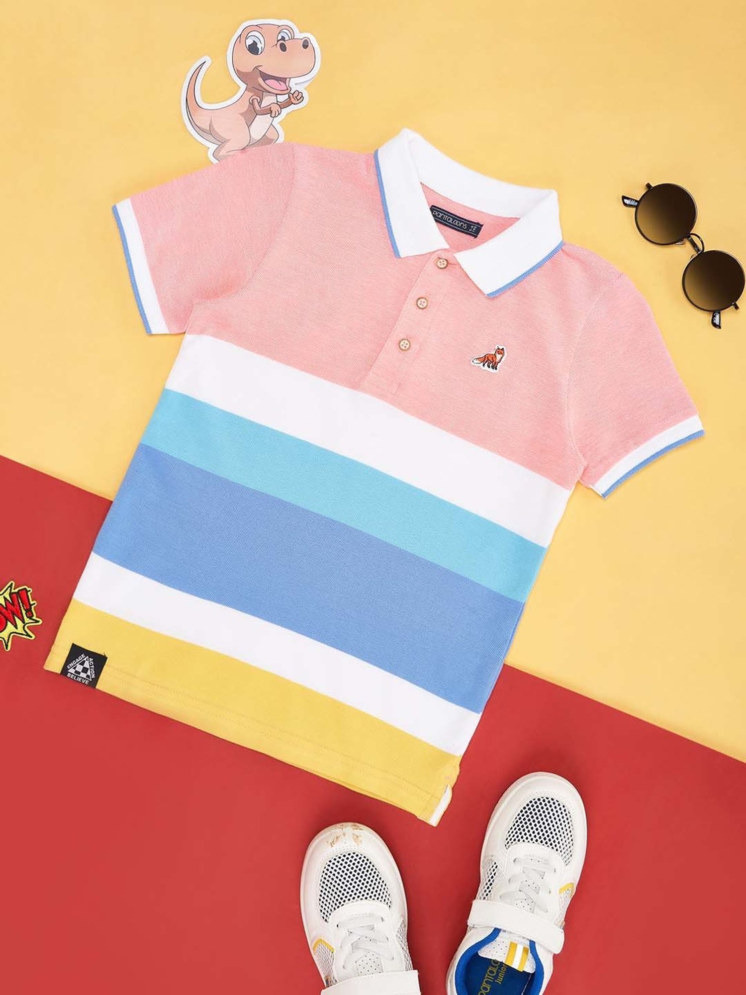 Pantaloons Junior Multicolor Cotton Striped Polo T-Shirt