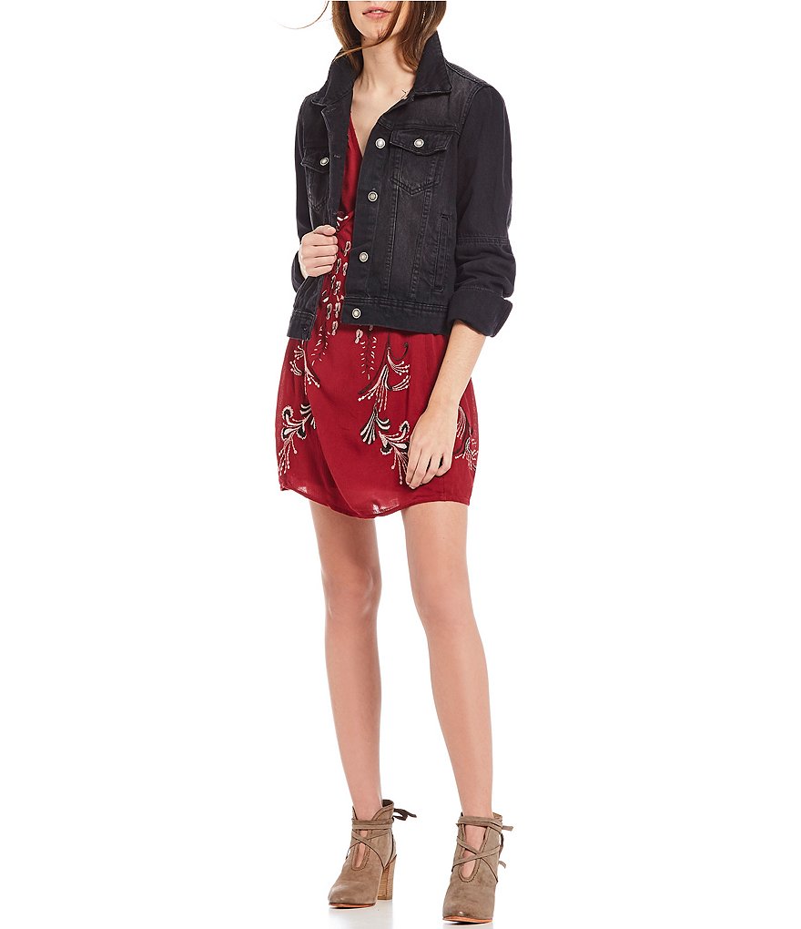 Free People Rumors Point Collar Long Sleeve Cuffed Denim Jacket