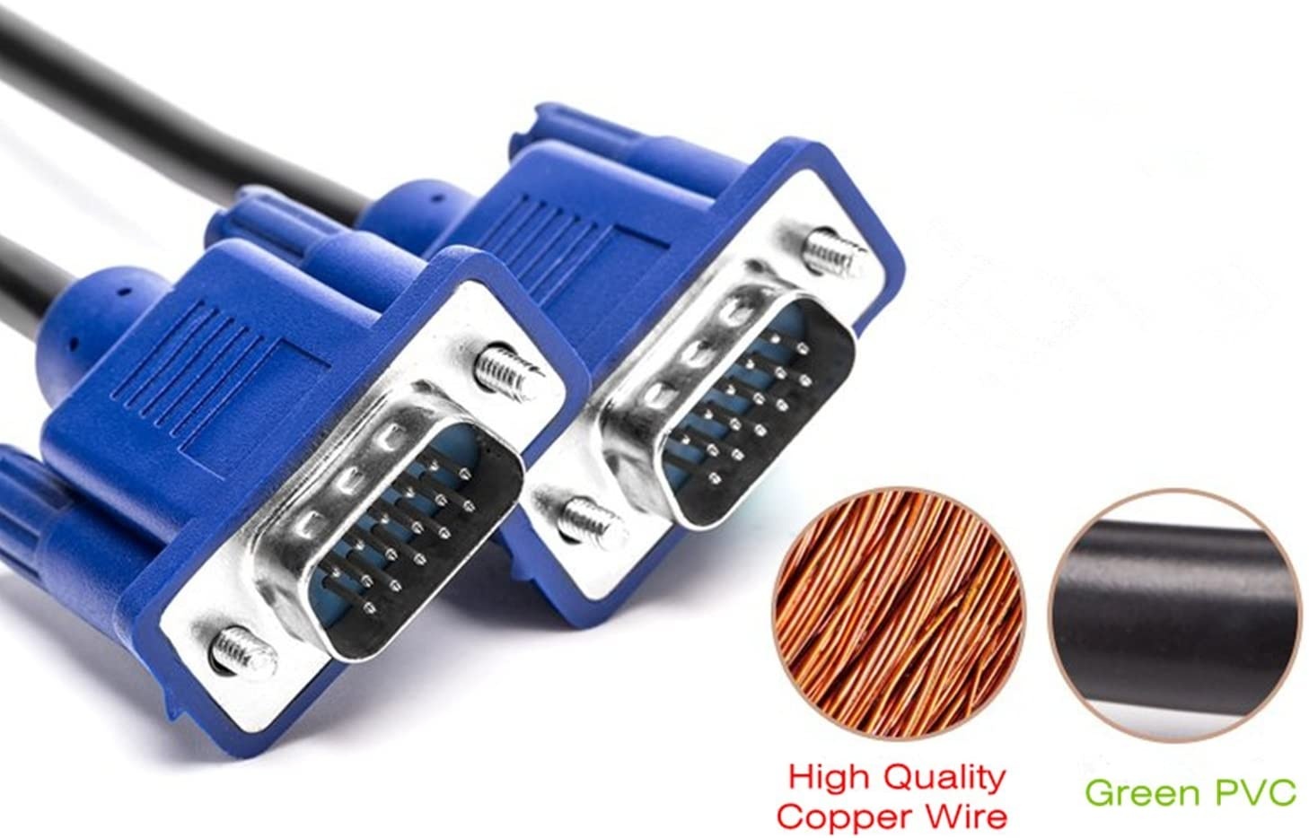 BeElion 15Pin 5FT Gold Plated DB15 VGA Male to Male Monitor Cable VGA to VGAHD| Blue| 1.5 Meters