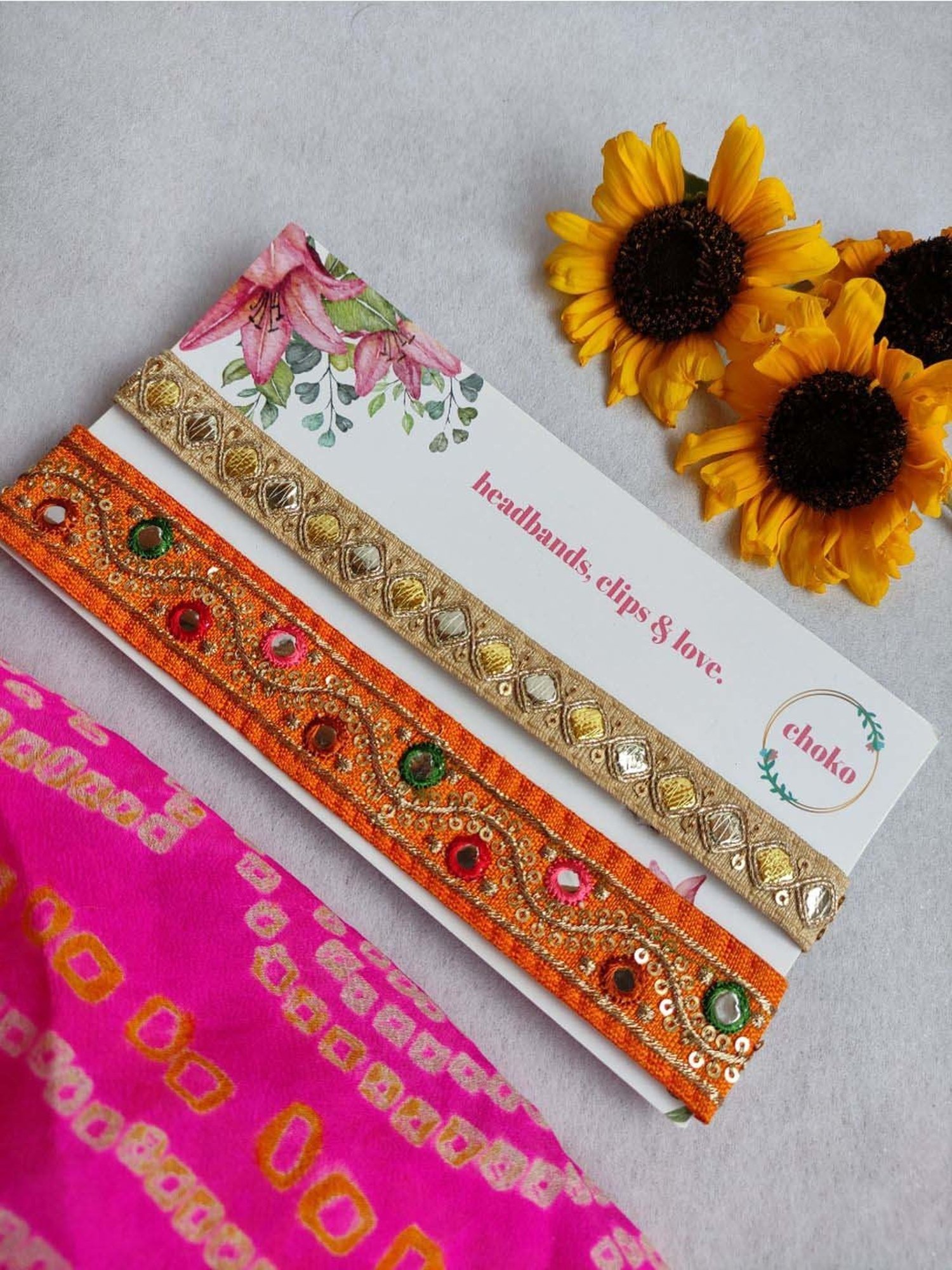 Choko Multicolour Embroidered Hair Band - Pack of 2