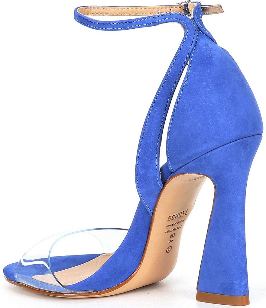 Schutz Kristy Suede Clear Vinyl Ankle Strap Dress Sandals
