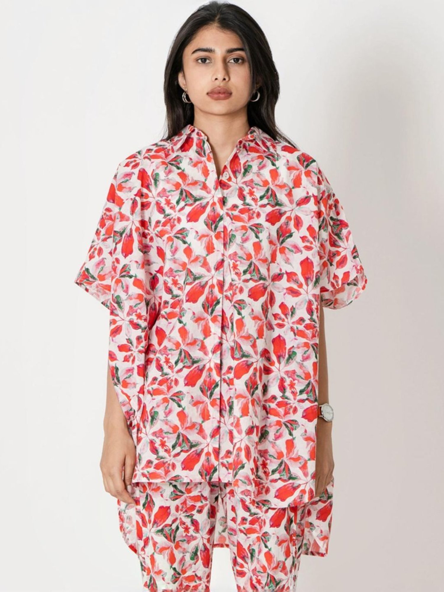 Kameez by Pooja White & Red Capsule 24 Digital Print Cotton Shirt and Pant Co-ord Set