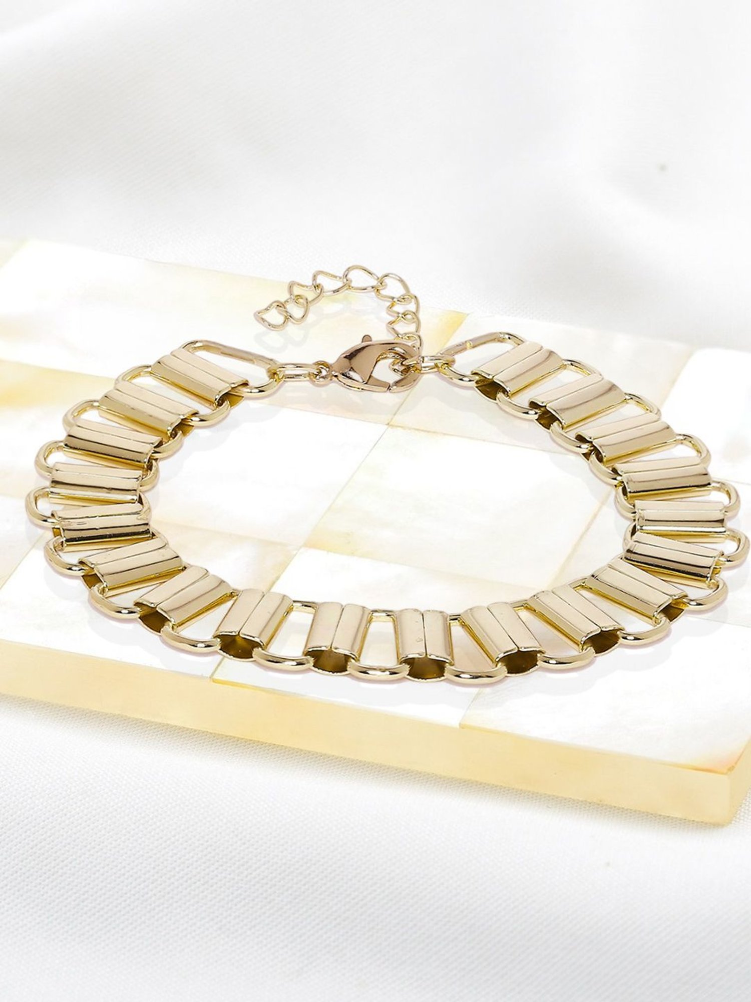OOMPH Golden Tone Broad Stylish Latest Link Chain Fashion Bracelet for Women