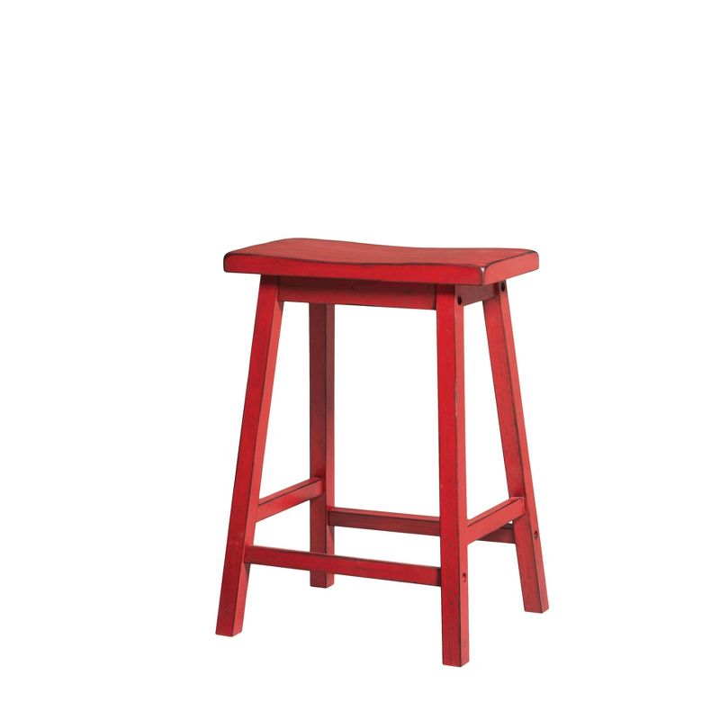 Set of 2 Wooden Counter Height Barstools Red- Benzara