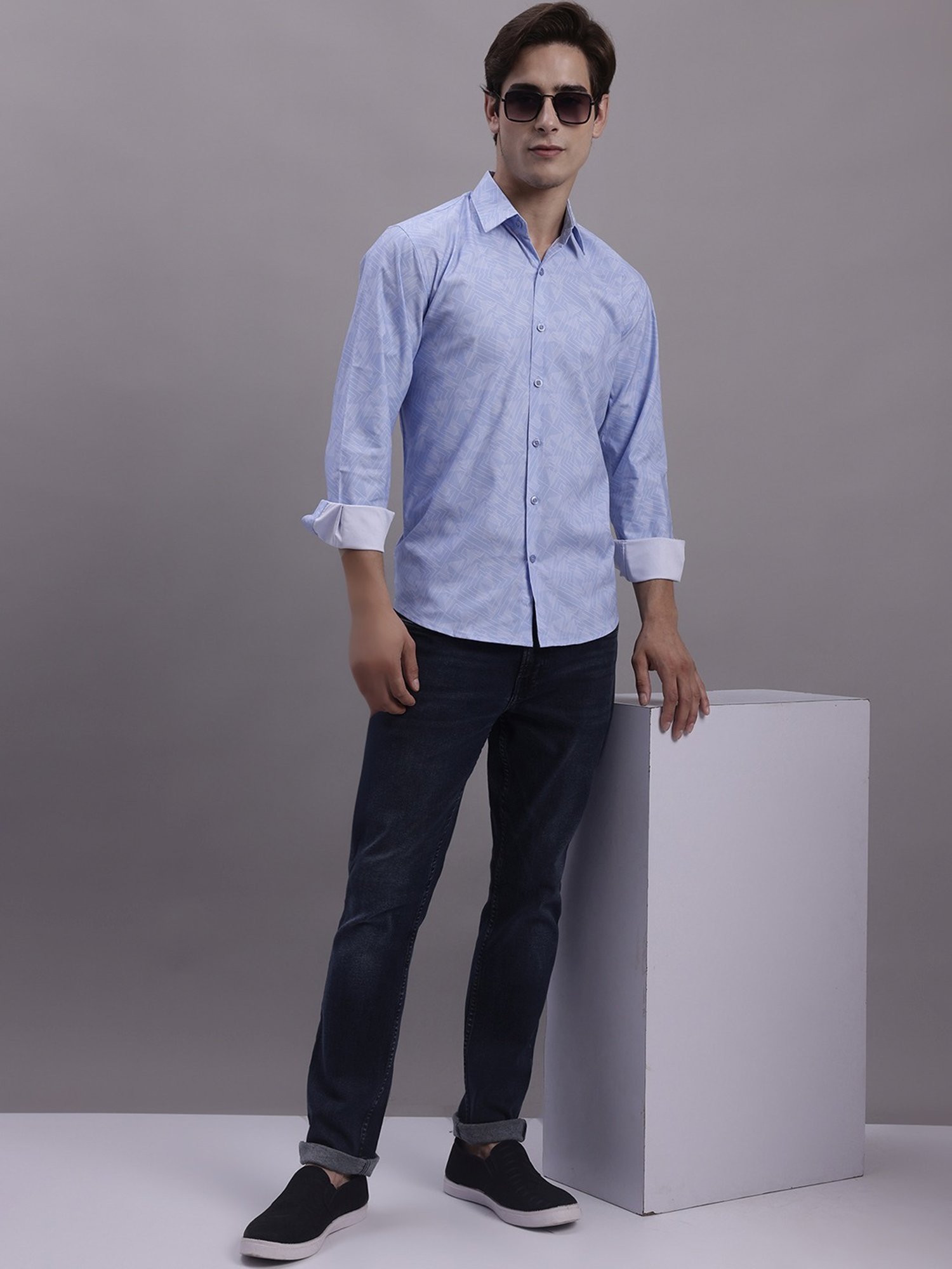 Jainish Blue Regular Fit Printed Shirt