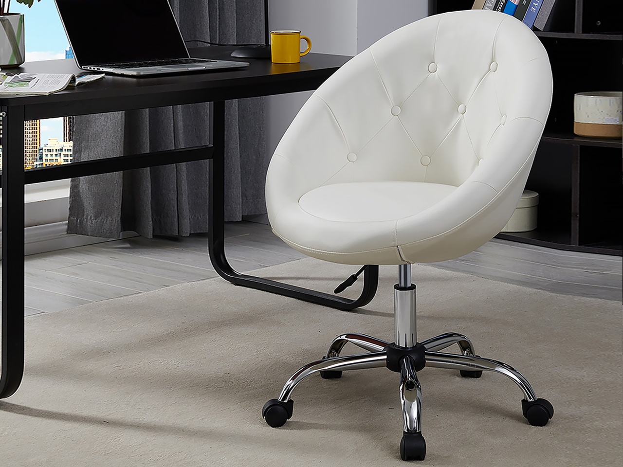 Swivel Height Adjustable Task Chair Tufted PU Leather Upholstered Office Chair