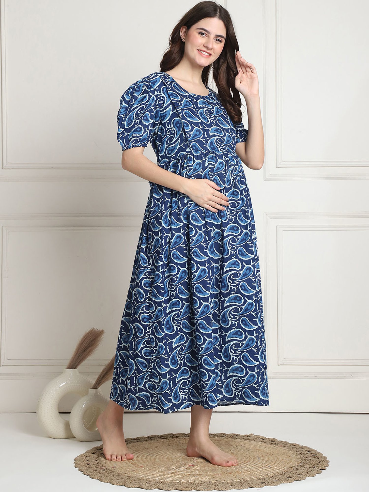 Secret Wish Navy Printed Maternity Night Dress