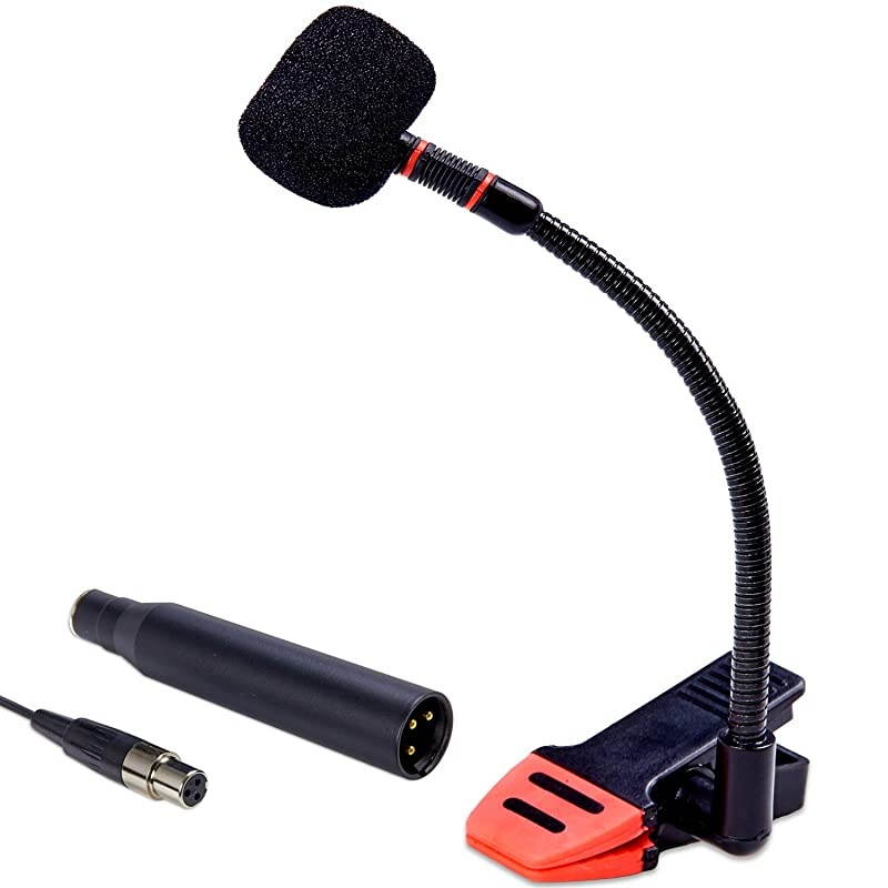 ClipOn Gooseneck Instrument Microphone Condenser Mic for Sax Clarinet Trumpet and Percussion Rubberized Clip Flexible Neck Requires Phantom Power not Included