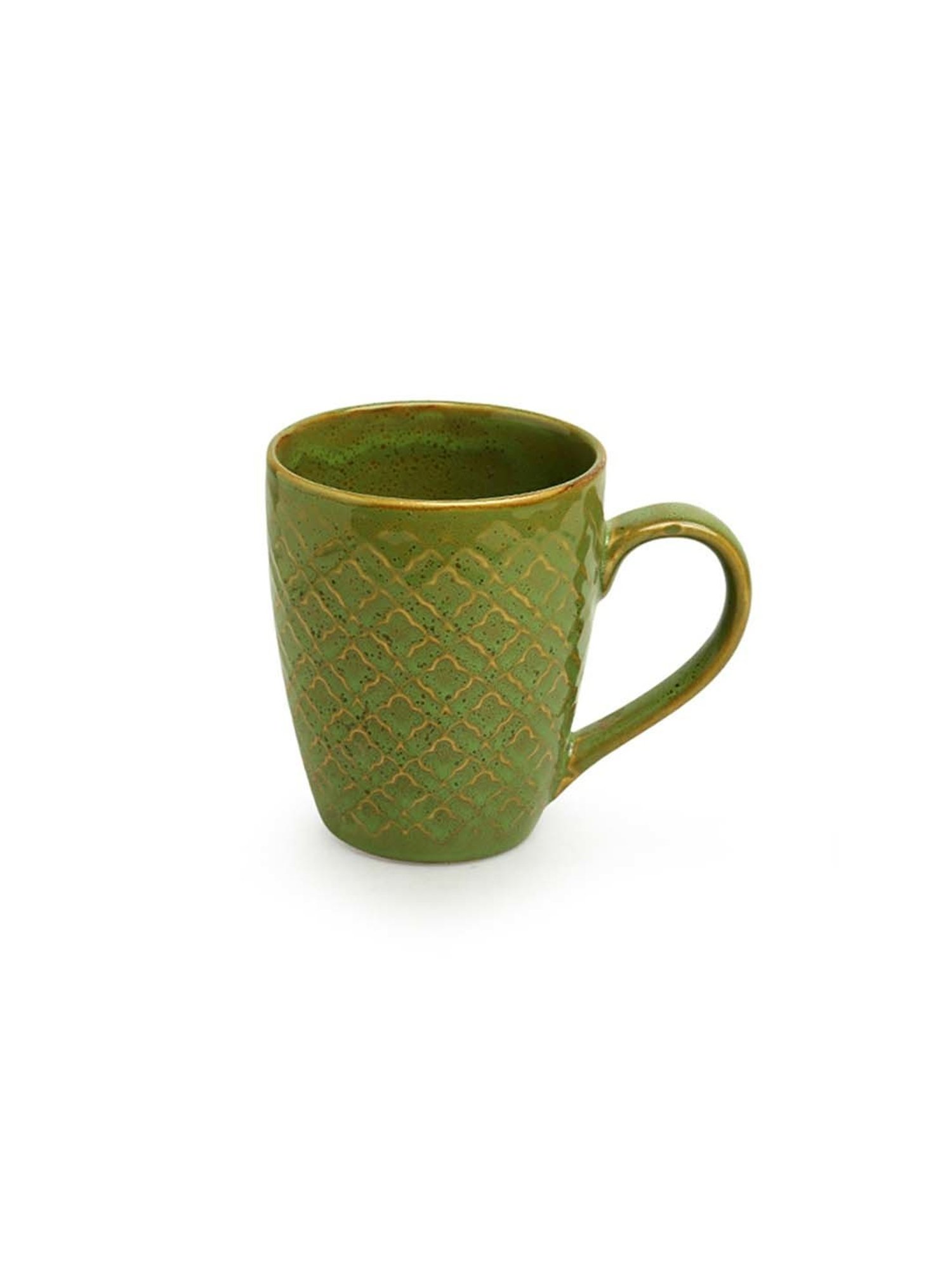 ExclusiveLane 'Moroccan Pistachio' Hand Glazed & Embossed Coffee Mug In Ceramic (300 ML, )