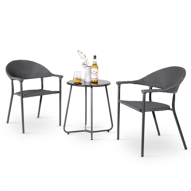 3pc Rattan Patio Set - Black - NUU GARDEN