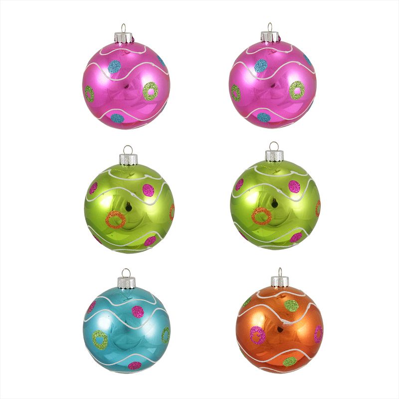 Sterling 6ct Swirl and Dot Shatterproof Christmas Ball Ornament Set 3.25" - Pink/Green