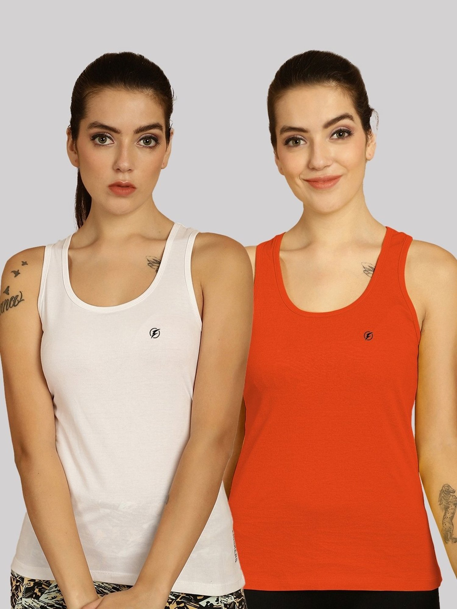 Friskers White & Orange Cotton Sports Tank Top - Pack Of 2
