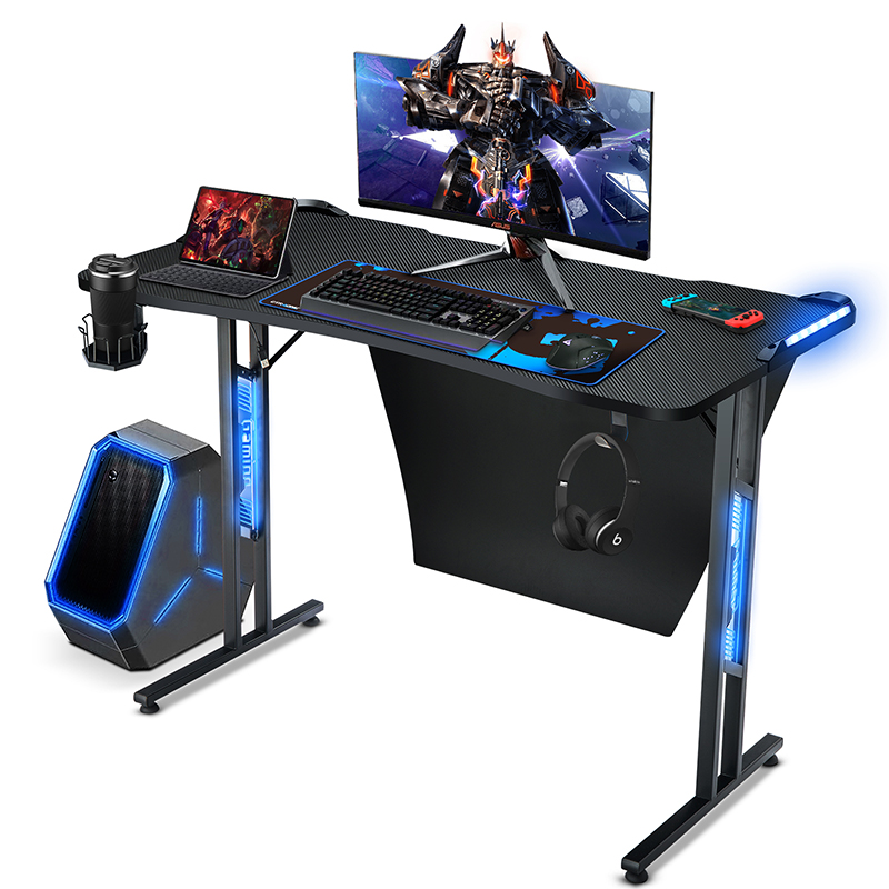 GTRACING Gaming Desk Computer Desk Racing Style Office Table Study Writing Table T Shaped Game Station for Home Office with Cup Holder, Headphone Hook and Privacy Baffle