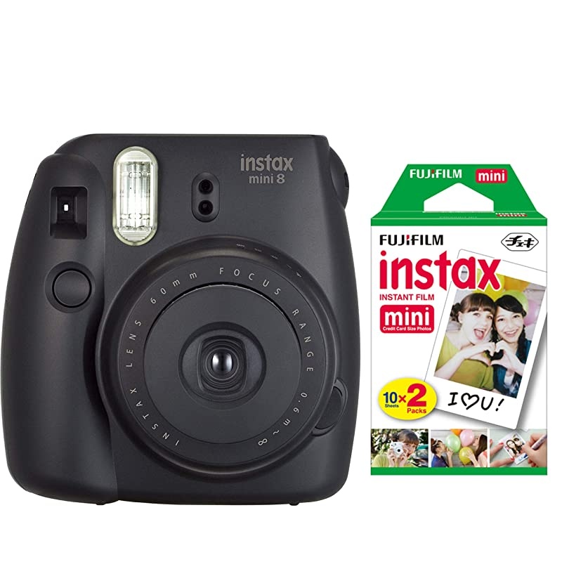 instax Mini Instant Camera Dark Black with Film Twin Pack Bundle 2 Items